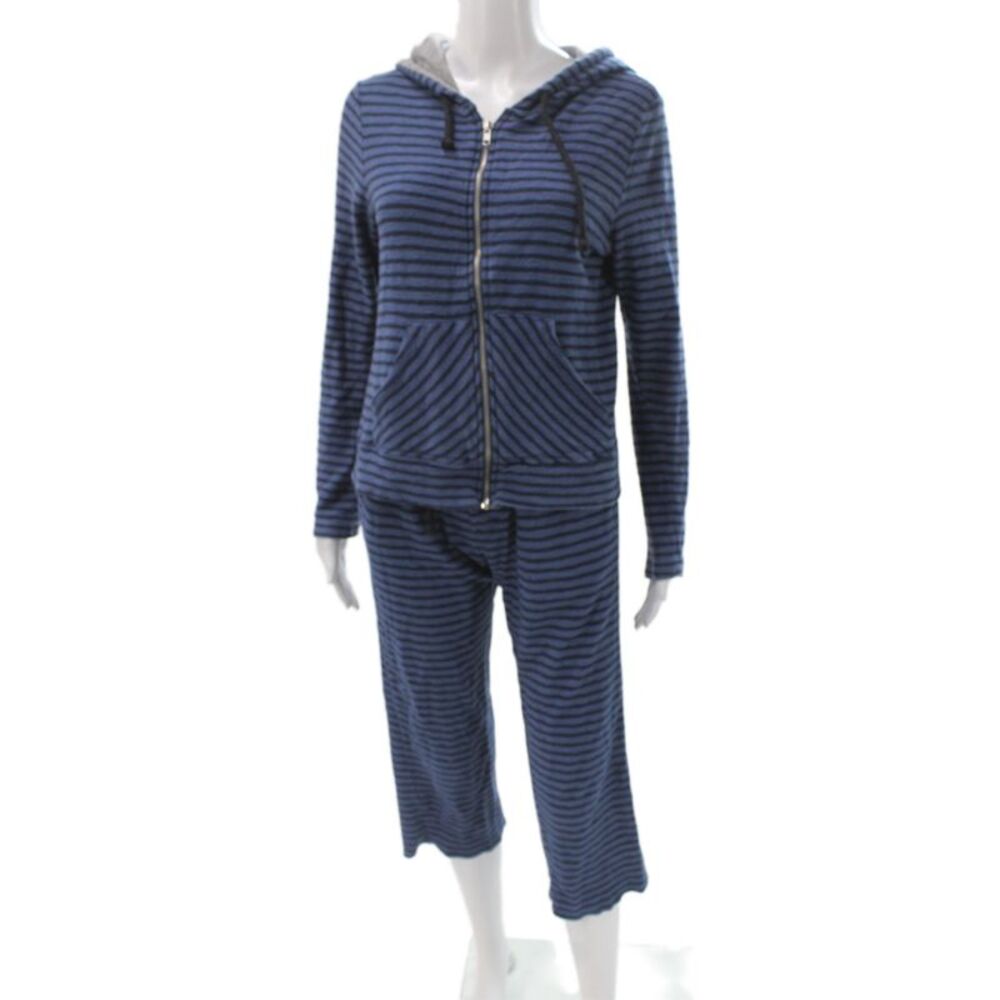 Nation LTD Unisex Adults Pullover Sweater Blue Striped Ribbed Crew Neck Size M